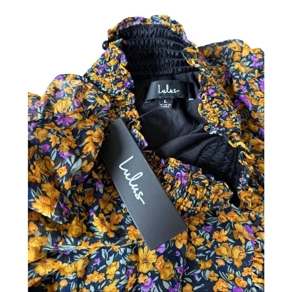 Lulus Midi Dress Evalina NEW Sleeveless Mustard Yellow Floral Print Mock Neck La - Picture 6 of 11
